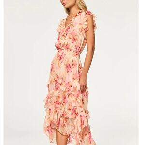 Misa Los Angeles Peach & Pink Floral Ruffle High-Low Dress